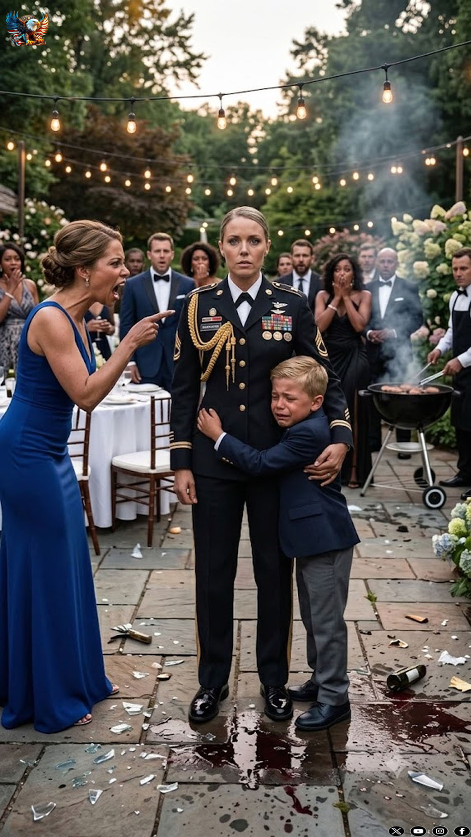 I never told my sister-in-law I was a four-star general. To her, I was just a “failure soldier,” while her father was the police chief. At a family BBQ, I saw my Silver Star medal thrown straight into the burning coals. My eight-year-old son screamed, “Aunt Sarah stole it from the cabinet!” The answer came instantly—a vicious slap across his face. “Shut up, you nosy little brat.” He collapsed to the ground, unconscious. She didn’t stop. “I’m sick of that fake glory. A medal for failure.” I called the police. She laughed until her father knelt and begged for forgiveness.