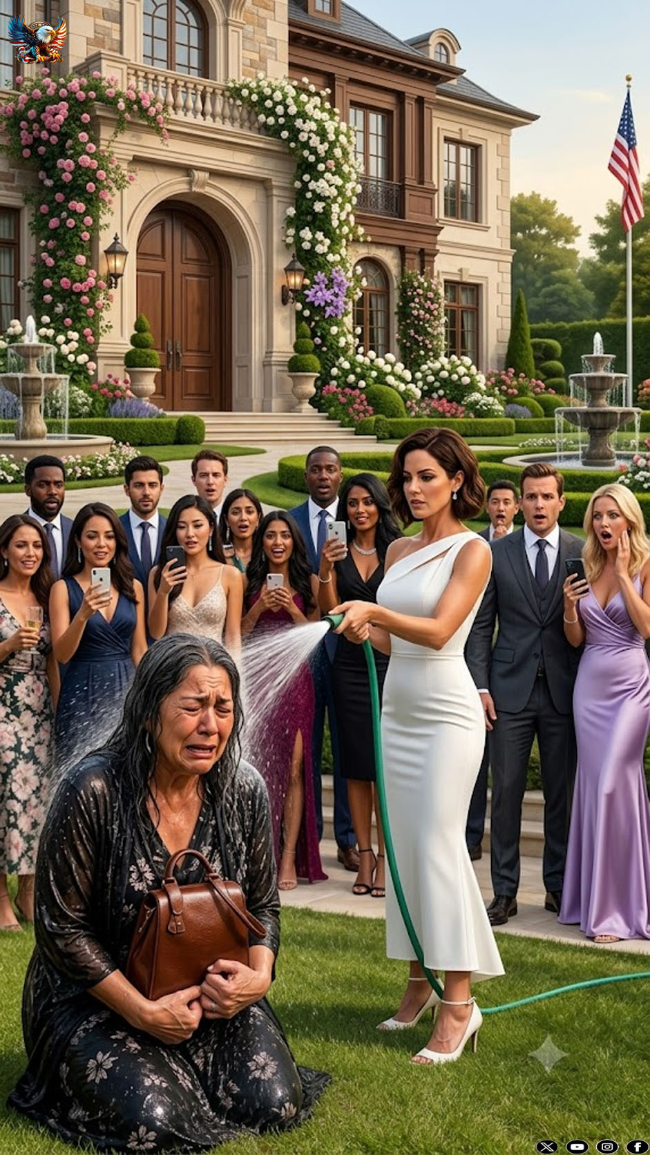 At my son’s engagement party, his fiancée bathed me with a hose in front of 30 guests and mocked me: “Beggers don’t get married here.” I just clutched my shopping bag against my chest, letting my phone keep recording, waiting for her to discover who she really was.