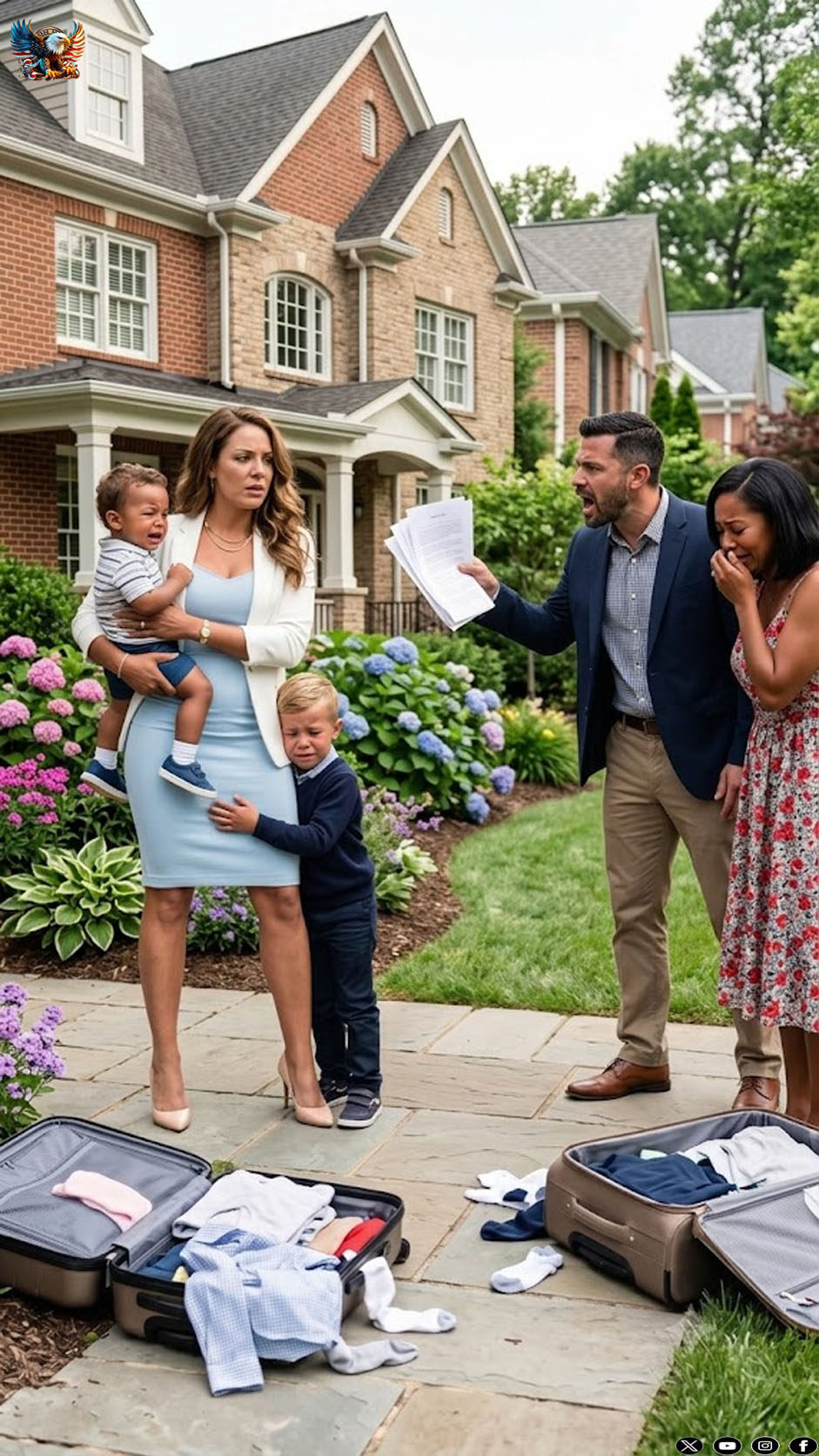 Holding our two kids’ hands, I rushed home to tell my husband I had inherited $24 million and a skyscraper in New York City. But he and his mistress were waiting on the porch with divorce papers. She smirked, “Pack your bags. This house has no room for a leech.” I smiled. I was about to pull out the deed to the house—until I saw what else slipped from his open briefcase. So, I faked a tear, picked up my bags, and walked away..