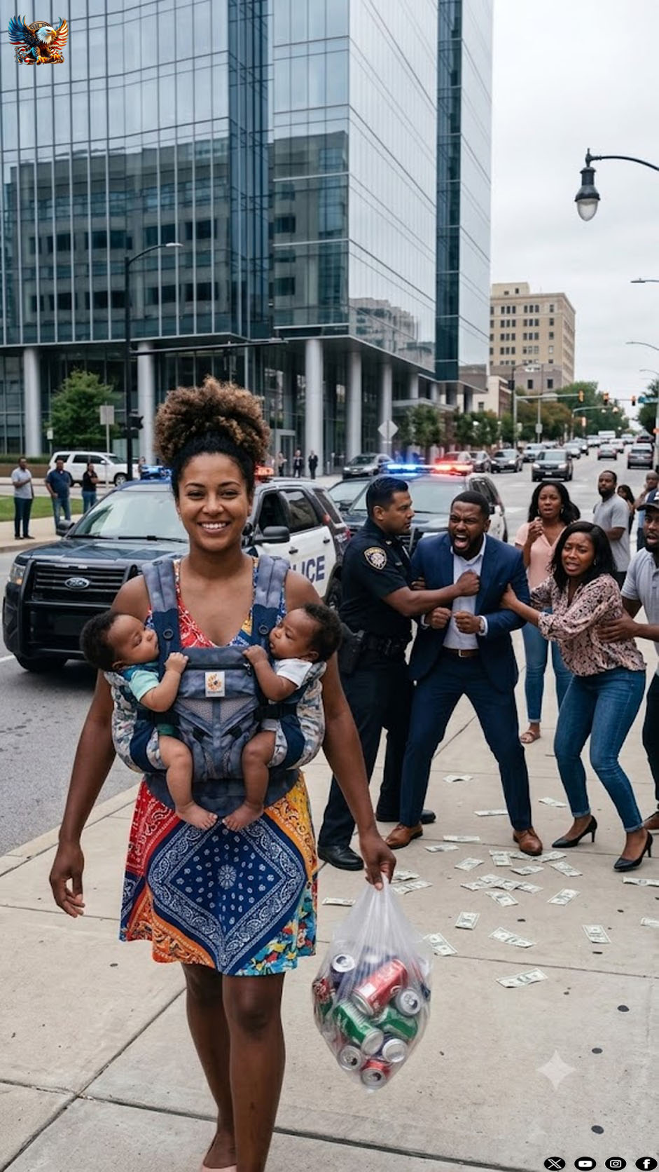 “Buy the bastards some milk,” my wealthy fiancée laughed, throwing a $20 bill at my ex-wife. I had thrown my ex out a year ago, believing she cheated. Now she was walking a dirt road, collecting cans with twin babies strapped to her chest. When I saw the babies had my exact hair and eyes, my blood turned ice. My ex just looked at me with terrifying pity. I hunted down the private investigator who handled my divorce. When I forced him open his safe, the documents inside revealed the darkest secret that shattered my life.