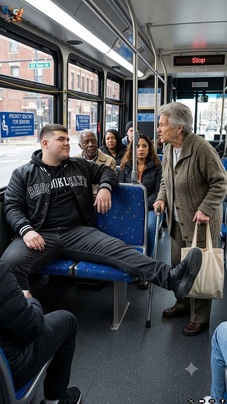 On the bus, an arrogant young man not only refused to give up his seat to an elderly woman, but also demonstratively put his leg on the seat — but he definitely didn’t expect a punishment like this