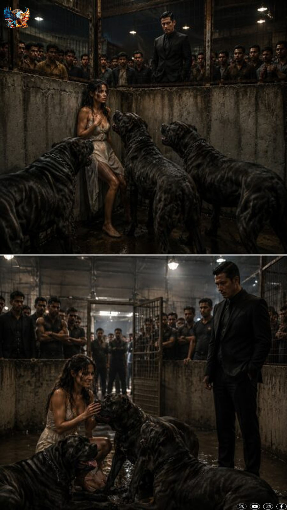 The mafia boss ordered a young woman to be thrown into a cage with fighting dogs as punishment for her disobedience. He was certain that the enraged dogs would tear her apart in front of the entire crowd, but the animals behaved in a way that left even the boss’s most ruthless men unable to say a single word…